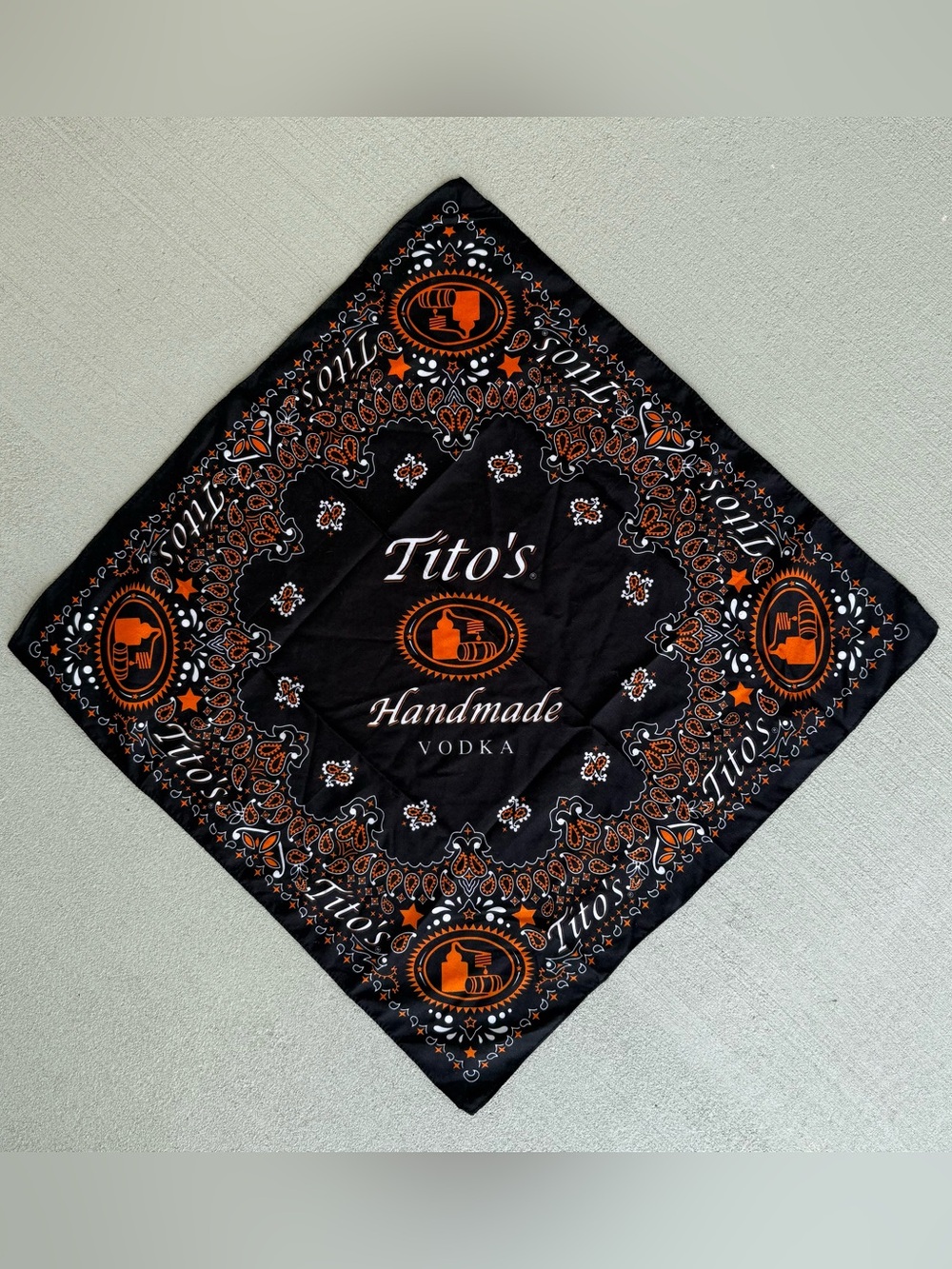 Tito's Handmade Vodka Promo Bandana Black & Orange Limited Edition 22x22”